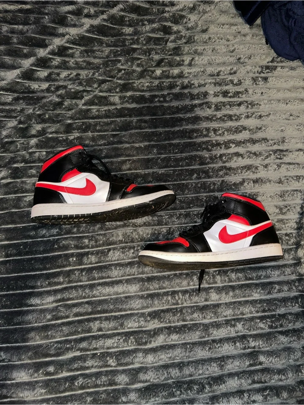 Nike Black White Red High-Top Sneakers with Red Swoosh